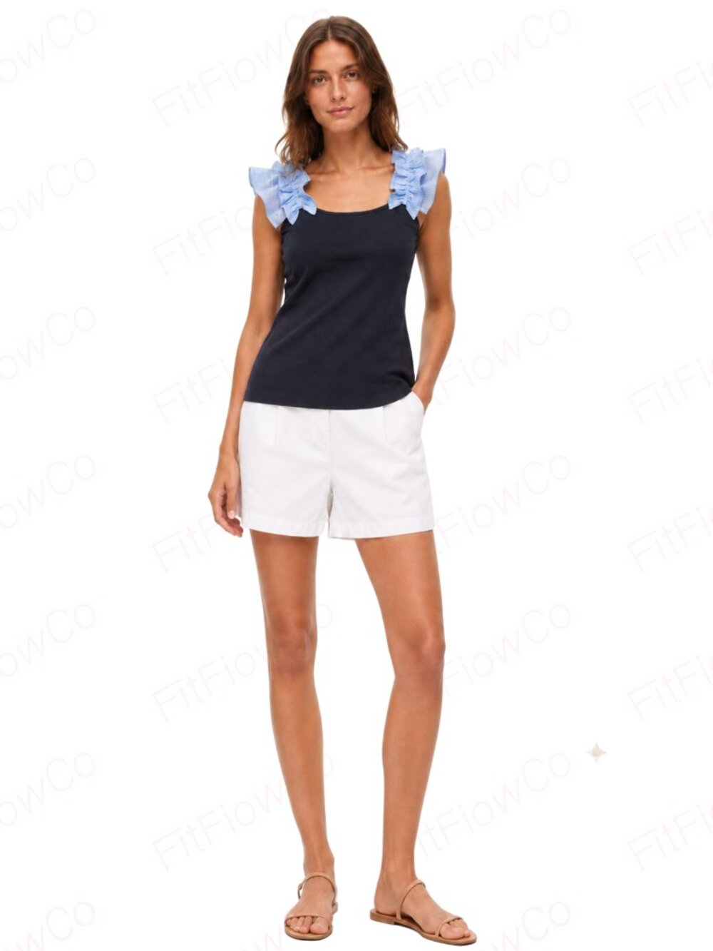 Tommy Hilfiger Navy Cotton Ruffle Shoulder Tank Top Preppy NWT Small